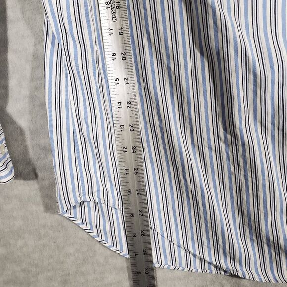 Ralph Lauren Shirt Mens 17.5 White Blue Striped Dress Classic Fit Button Down - Picture 6 of 10